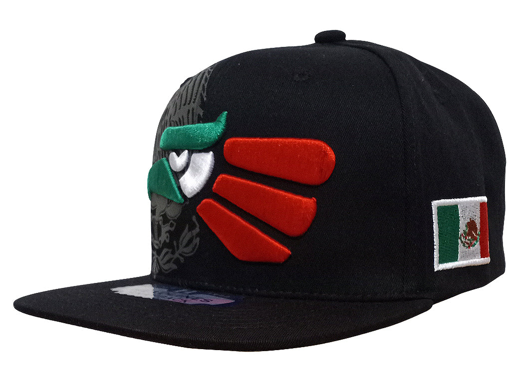 Mexican Mexico Hat Mexico Eagle Aguila Snapback Flat Bill Bk-Multi Logo Baseball Cap