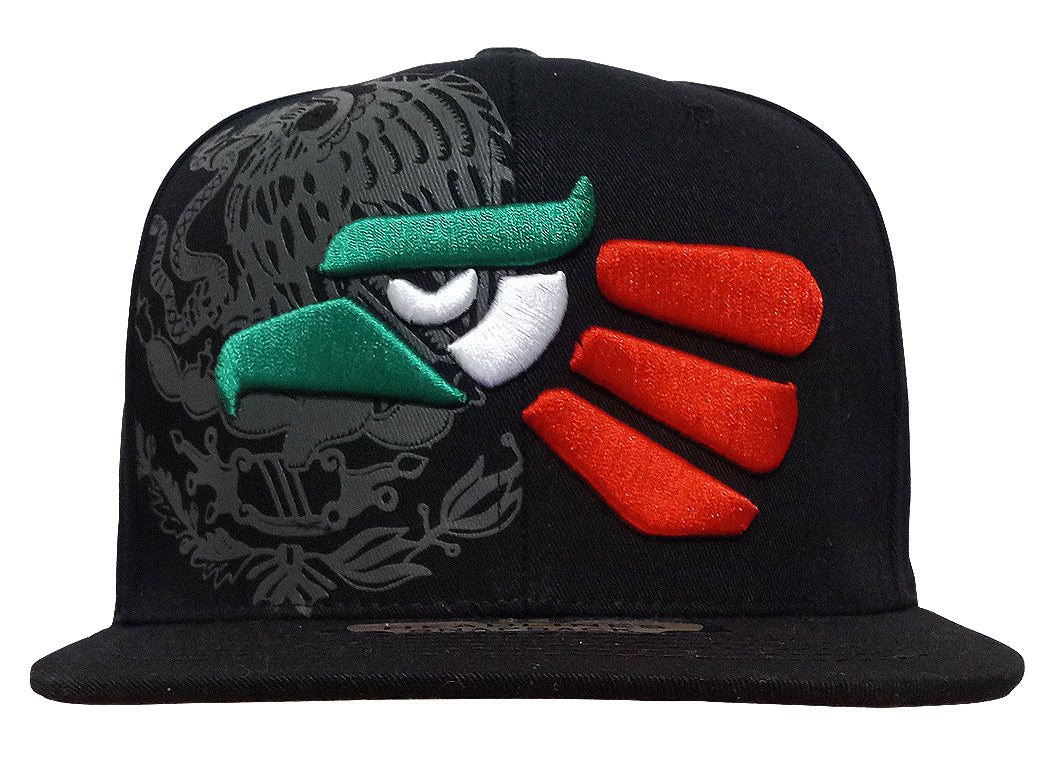 Mexican Mexico Hat Mexico Eagle Aguila Snapback Flat Bill Bk-Multi Logo Baseball Cap