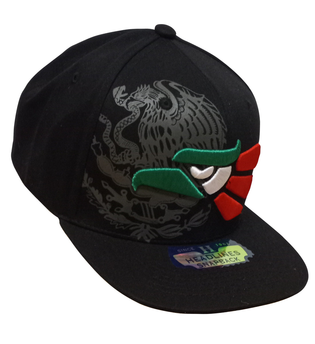 Mexican Mexico Hat Mexico Eagle Aguila Snapback Flat Bill Bk-Multi Logo Baseball Cap