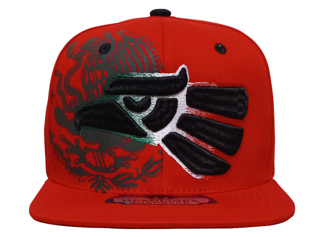 Mexican Mexico Hat Mexico Eagle Aguila Snapback Flat Bill RED-EAGLE MULTI Logo Baseball Cap